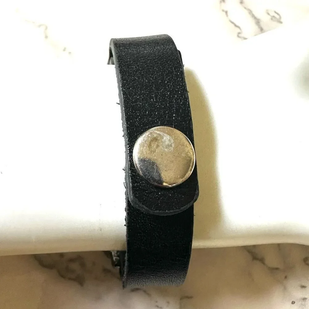 Yik Fung black leather rhinestone bracelet